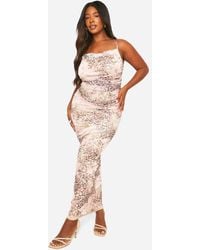 Boohoo - Plus Mesh Print Lace Detail Maxi Dress - Lyst