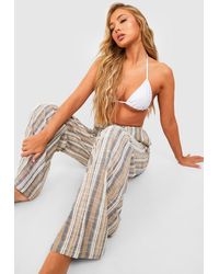 Boohoo - Striped Linen Look Wide Leg Beach Pants - Lyst