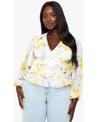 Boohoo - Plus Printed Chiffon Ruffle Hem Blouse - Lyst