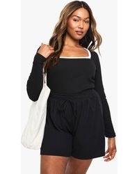 Boohoo - Plus Rib Contrast Binding Square Neck Long Sleeve One Piece - Lyst
