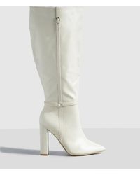 Boohoo - Wide Fit Block Heel Pointed Toe Knee High Boots - Lyst