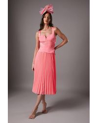 Coast - Lisa Tan Peplum Cross Detail Pleated Midi Dress - Lyst