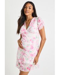 Boohoo - Maternity Floral Mesh Puff Sleeve Mini Dress - Lyst