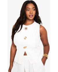 Boohoo - Plus Button Detail Crew Neck Waistcoat - Lyst