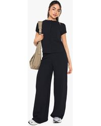 Boohoo - Crinkle Rib Button Through Cap Sleeve Top And Trouser Set - Lyst