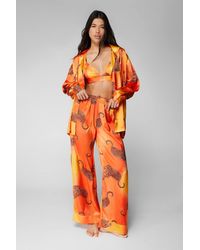 Nasty Gal - Satin Leopard 3Pc Shirt Bralette & Pants Pajama Set - Lyst