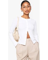 Boohoo - Rib Button Through Long Sleeve Top - Lyst