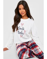 Boohoo - Santa Baby Long Sleeve T-shirt & Flannel Pants Pajama Set - Lyst