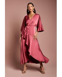 Coast - Satin Back Crepe Ruffle Wrap Midi Dress - Lyst
