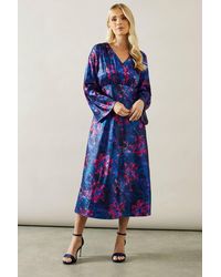 Wallis - Petite Floral Print Satin Jacquard Midaxi Dress - Lyst