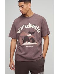 Boohoo - Camiseta Oversize Worldwide Con Lavado A La Piedra Y Estampado Gráfico - Lyst
