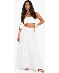 Boohoo - Petite Cotton Poplin Tiered Maxi Skirt - Lyst
