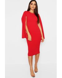 Cape Sleeve Bodycon Midi Dress in Navy 