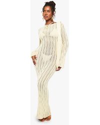 Boohoo - Scoop Back Long Sleeve Crochet Beach Dress - Lyst