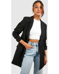 Boohoo - Plunge Front Ruched Sleeve Longline Blazer - Lyst