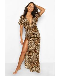 Boohoo Womens Leopard Print Maxi Beach Kaftan - Braun