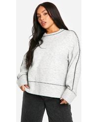 Boohoo - Plus Stitch Detail Soft Knit Oversized Crew Neck Jumper - Lyst