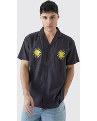 BoohooMAN - Oversized Linen Look Sun Embroidered Shirt - Lyst