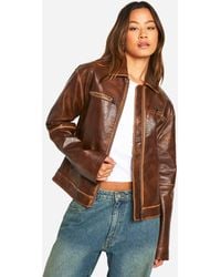 Boohoo - Tall Vintage Look Boyfriend Faux Leather Zip Jacket - Lyst
