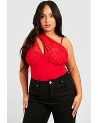Boohoo - Plus Keyhole Lace One Shoulder One Piece - Lyst