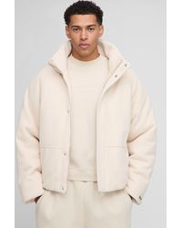 Boohoo - Oversized Mini Knitted Textured Detachable Hooded Puffer Jacket - Lyst