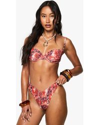 Boohoo - Premium Abstract Print V-Front High Leg Bikini Brief - Lyst