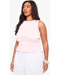 Boohoo - Plus Shirred Peplum Top - Lyst