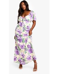 Boohoo - Plus Ruffle Printed Floral Detail Short Sleeve Maxi Dress - Lyst