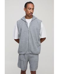Boohoo - Oversized Fit Ribbed Knitted Zip Through Hoodie And Shorts Set - Lyst