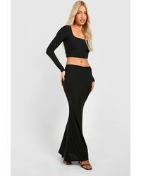 Boohoo - Square Neck Long Sleeve Top & Mid Rise Maxi Skirt Set - Lyst