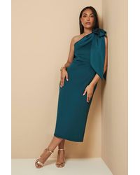 Wallis - Petite Occasion Scuba Corsage One Shoulder Midi Dress - Lyst