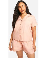 Boohoo - Plus Poplin Short Sleeve Shirt And Short Pyjama Set - Lyst