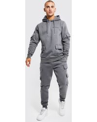 BoohooMAN - Official Man Cargo Hooded Panelled Tracksuit - Lyst