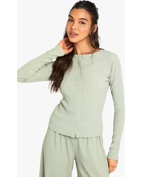 Boohoo - Crinkle Button Through Long Sleeve Top - Lyst