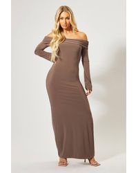 MissPap - Bardot Fold Over Open Back Maxi Dress - Lyst