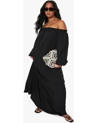 Boohoo - Plus Shirred Popplin Puff Sleeve Top - Lyst