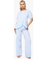 Boohoo - Gingham Oversized Frill Detail Short Sleeve Shirt & Pants Pyjama Set - Lyst