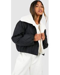 Boohoo - Teddy Trim Quilted Puffer Jacket - Lyst