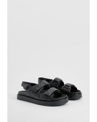 Boohoo - Wide Fit Quilted Velcro Dad Sandals - Lyst