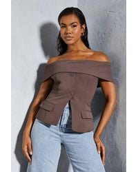 MissPap - Tailored Bardot Sleeveless Blazer Top - Lyst