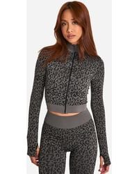 Boohoo - Leopard Print Seamless Zip Through Jacket - Lyst