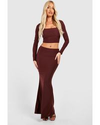 Boohoo - Square Neck Long Sleeve Top & Mid Rise Maxi Skirt Set - Lyst