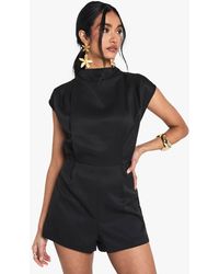 Boohoo - Tailored High Neck Cap Sleeve Romper - Lyst