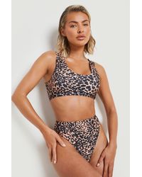 Boohoo - Leopard Scoop High Waisted Bikini Set - Lyst