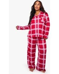 Boohoo - Plus Flannel And Heart Trouser Pj Set - Lyst