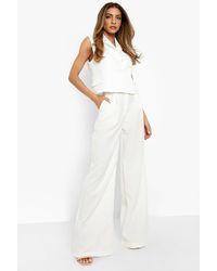 Boohoo Pleat Front Tailored Wide Leg Trousers - White