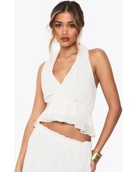 Boohoo - Halterneck Wrap Front Woven Cami Top - Lyst