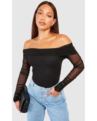 Boohoo - Tall Off The Shoulder Mesh One Piece - Lyst
