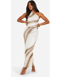 Boohoo - One Shoulder Printed Mesh Maxi Dress - Lyst