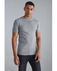 BoohooMAN - Ribbed Muscle Short Sleeve Extended Neck Knitted T-shirt - Lyst